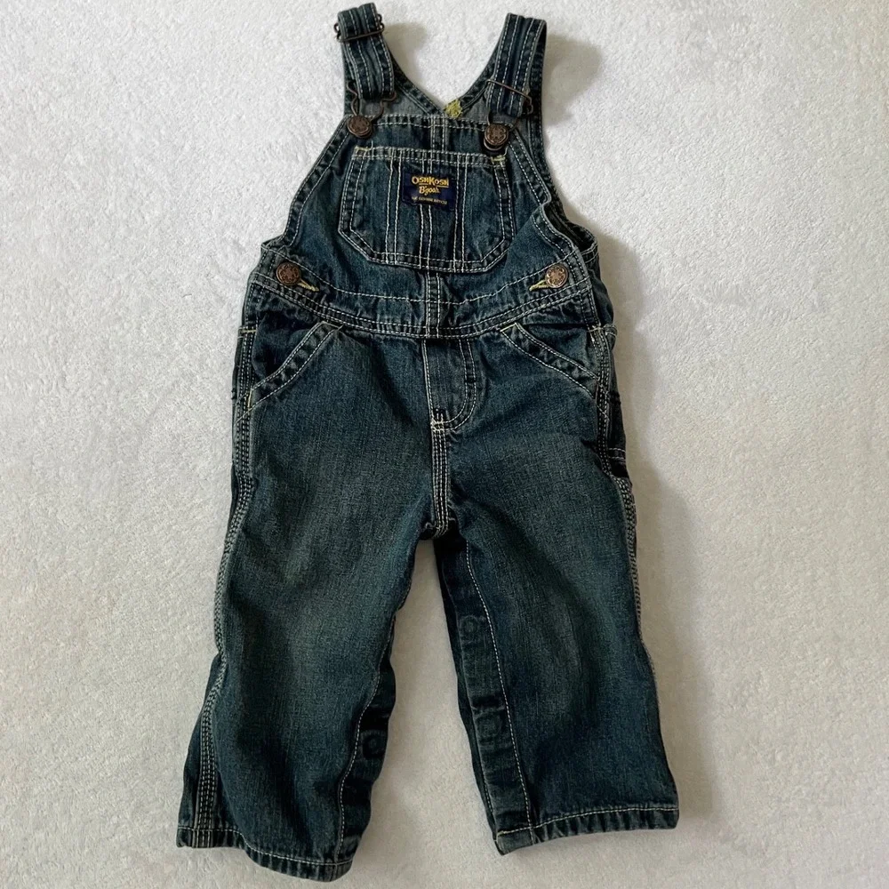 OshKosh B'gosh VTG Overalls Dark Wash Denim Classic Workwear 12 Months
